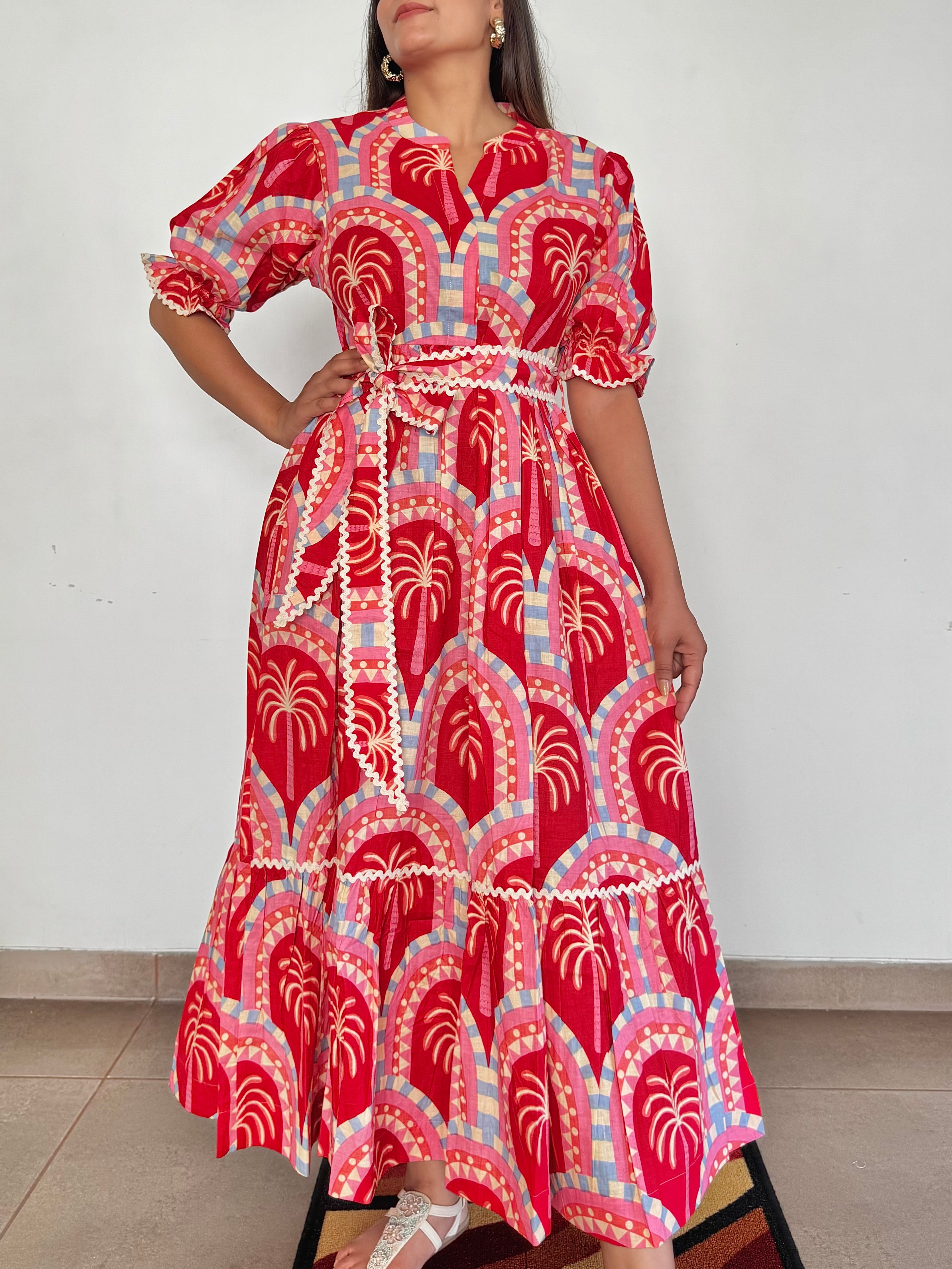 Red palm dress