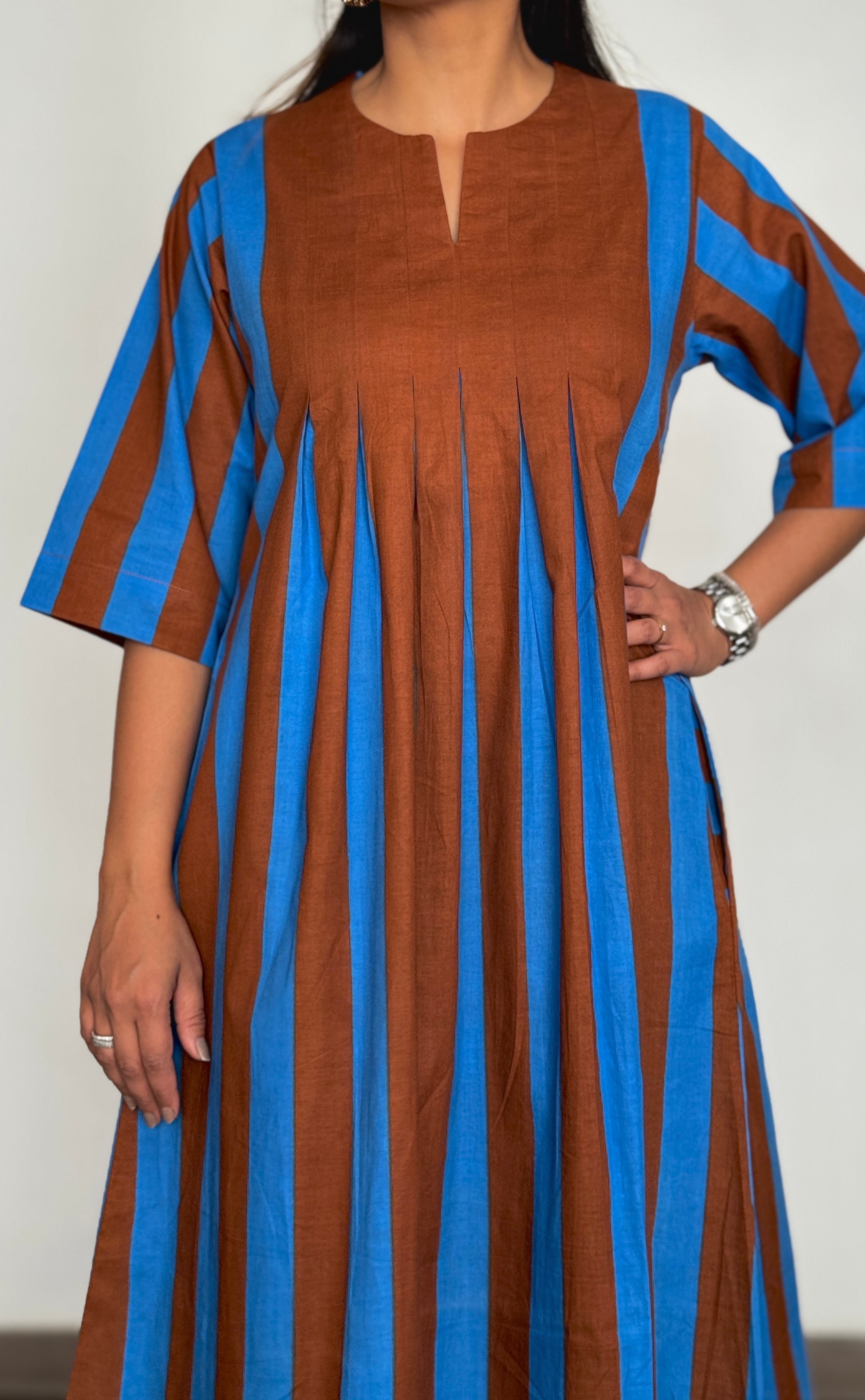 Blue brown Stripe dress