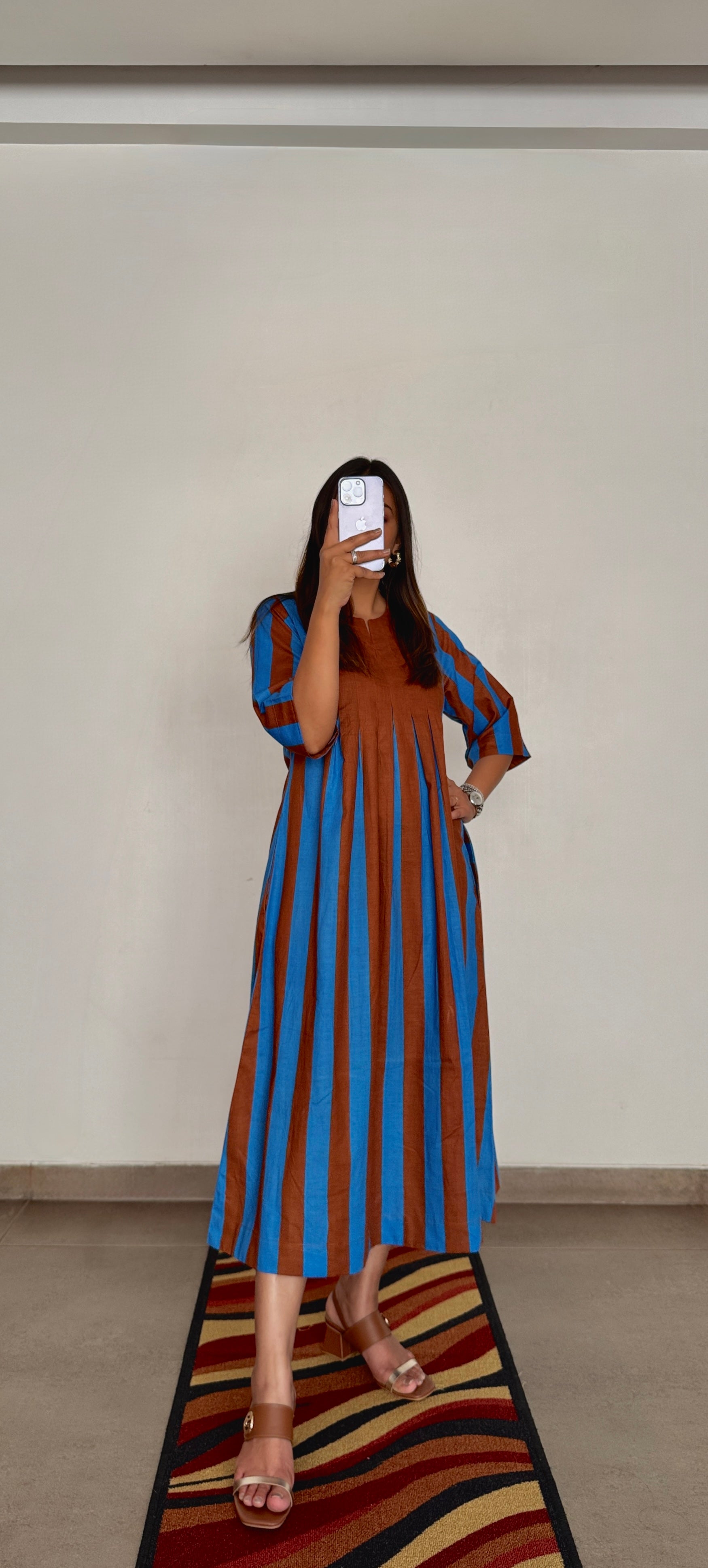 Blue brown Stripe dress